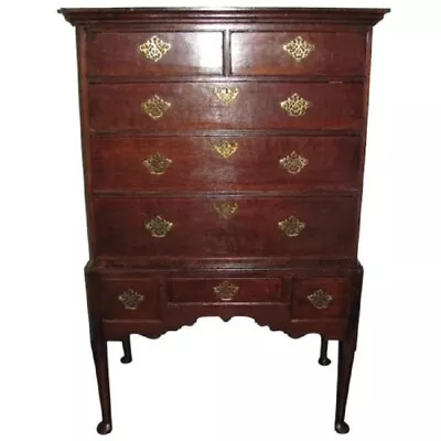 Antique English Oak Queen Anne Highboy Circa 1750 • $2800