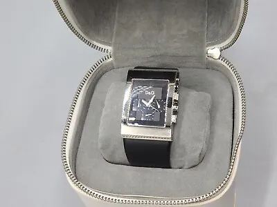 D&G Black Square Face Black Leather Band Stainless Men's Watch -USED- W106 • $99
