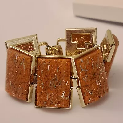 Vintage Gold Tone Orange And Silver Stteaks Cuff Bracelet • $14