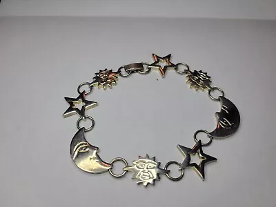 Vintage Sterling Silver 925 Celestial Moon Sun Star Bracelet • $20