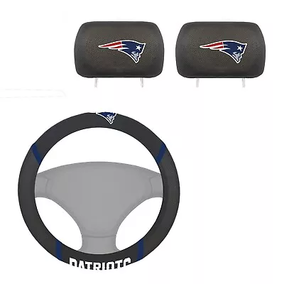 New Nfl New England Patriots Mesh Grip Steering Wheel Cover & 2pc Headrest Cover • $30.05