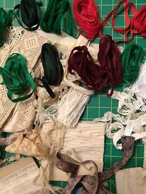 Lot Of Vintage Lace Crochet Velvet Ribbon And Misc. Trims • $6