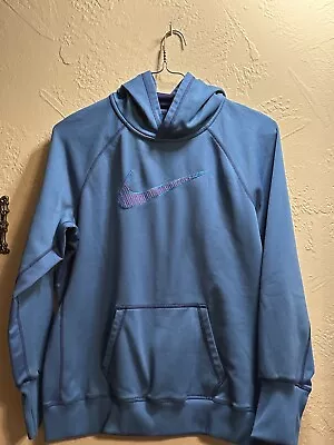 Vintage Nike Embroidered Blue Swoosh Hoodie Sweatshirt Mens XL Thermal Fit • $17.50