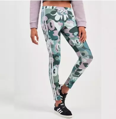 £27 • Buy New Adidas Originals X Hattie Stewart Cartoon Doodle Print Leggings Green UK 8