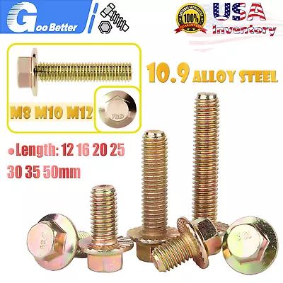 Color Zinc 10.9 Hex Flange Head Cap Bolts M8 - M12 Hex Flange Head Screw GB5787 • $5.99