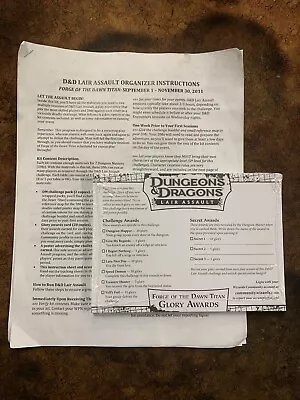 Dungeons And Dragons Lair Assault GLORY AWARDS Cards D&D RPG • $5