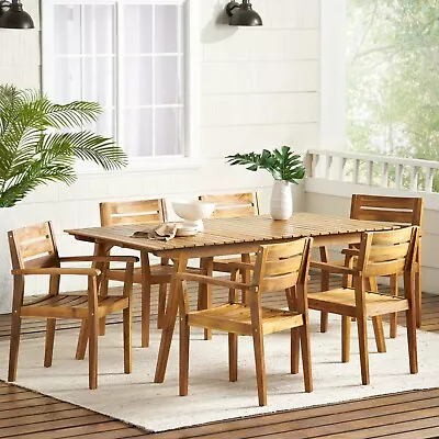 Timor Outdoor 7 Piece Teak Finished Acacia Wood Dining Set • $899.37