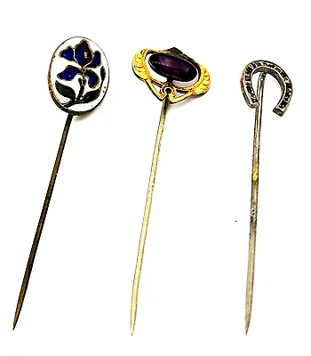 Antique Vintage Lot Of 3 Stick Pins Horseshoe Enamel Art Nouveau #B310 • $24.99