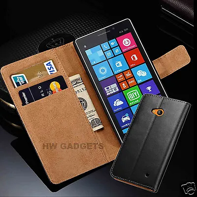 Genuine Real Leather Slim Wallet Flip Case Cover For Nokia Lumia Models • £5.99