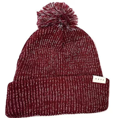 NEFF Women's Maroon Kris Pom Sparkle Beanie Knit Hat New • £9.64