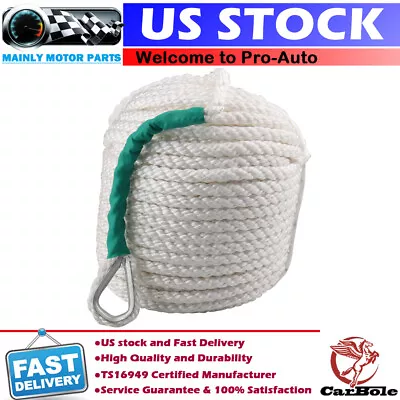 1/2 X100' Twisted Three Braid Strand Nylon Anchor Line Rope Boat With Thimble US • $29.99