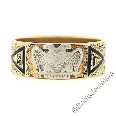 £546.58 • Buy Antique Art Nouveau 14K Gold & Enamel Textured Scottish Rite Masonic Date Ring