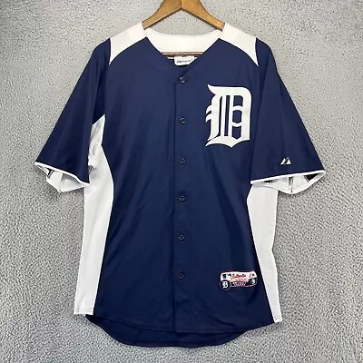 Detroit Tigers Jersey Men's Medium Blue White Cool Base Majestic Button Practice • $20.18