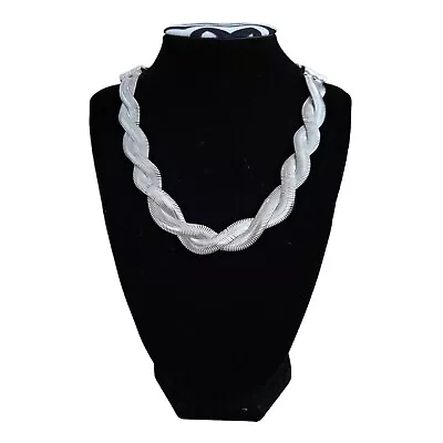 MONET Braided Snake Chain Necklace Bright Silver Tone With Extension Signed • $20.29