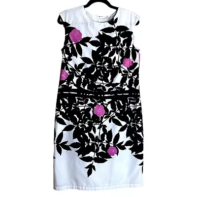 Marimekko Tunic Shift Dress Women Size 38 Sleeveless White Pink Black Floral Pri • $94.99