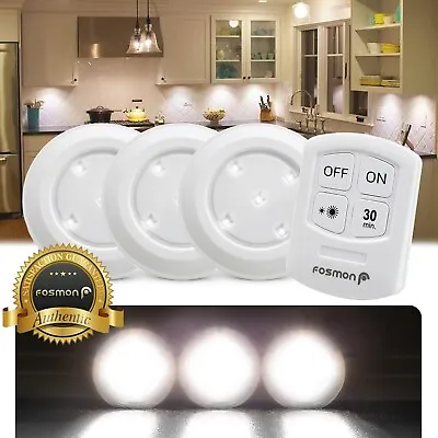 Wireless StickOn Puck LED Night Light Bright Remote Battery Under Cabinet Closet • $12.99