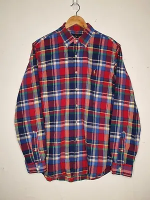 $35 • Buy Ralph Lauren Button Up Shirt Mens Size Large Red/Blue Plaid Embroidered Logo