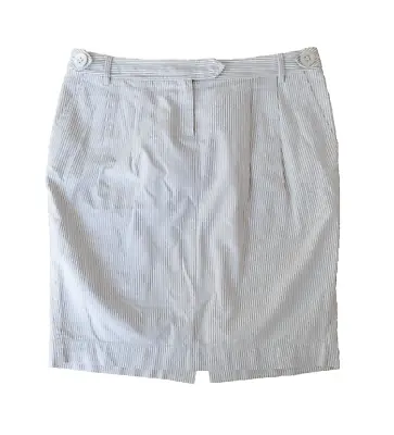 Jaeger Pencil Skirt Size 16 White Beige Stripped Pockets Knee Length Summer • £14
