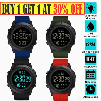 Digital Men Sports Watch LED Screen Large Face Military Waterproof WristWatches • $12.59