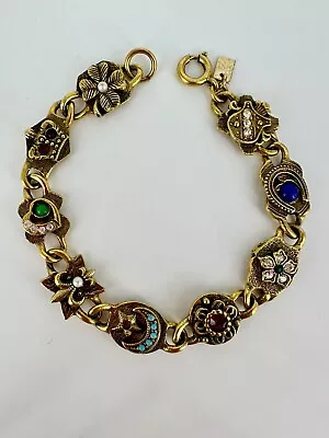 Vintage Emmons Charm Bracelet Fleur De Lis Crescent Moon Horseshoe 4 Leaf Clover • $39.99