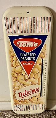 Rare Vintage TOM'S TOASTED PEANUTS  Litho Thermometer Advertising Sign 15  Tall • $250