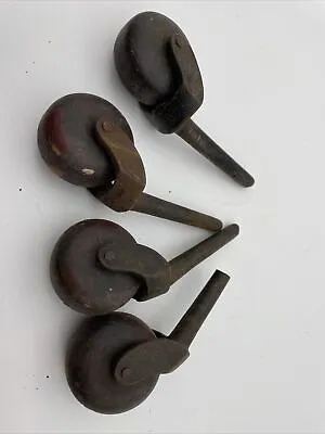 $65 • Buy Vintage Lot Of 4 Wood And Steel Casters - Industrial Table Casters - 2” Wheel