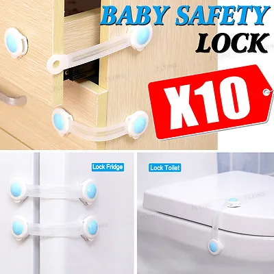 $10.98 • Buy 10X Safety Door Lock Fridge Drawer Toilet Cupboard Cabinet For Baby Kids Child