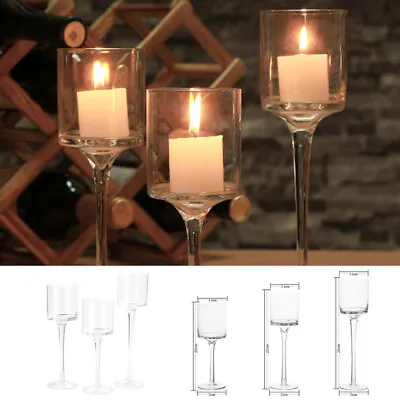 £12.94 • Buy Set Of 3 Tall Glass Large Candle Holder Centrepiece Tea-Light Wedding Party Deco