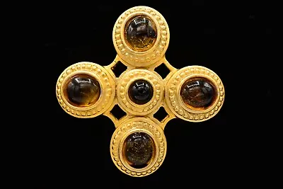 Danecraft Vintage Cabochon Pin Brooch Brushed Gold Maltese Cross Signed 1980s • $31.96