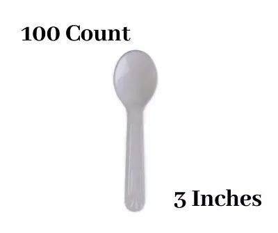 100 Pack - 3 Inch White Mini Tasting Spoons Plastic Disposable Taster Spoons • $10.95