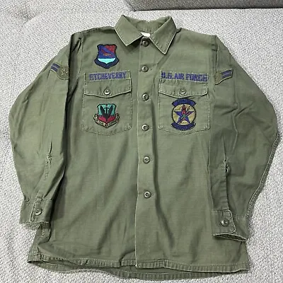Vintage US Air Force Military Long Sleeve Button Up Patches Shirt Mens S/M • $37