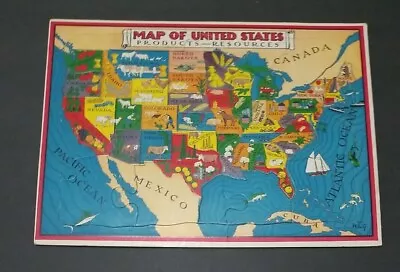Vintage Inlaid Tray Map Puzzle USA With The 48 Pre 1959 States • $5.50