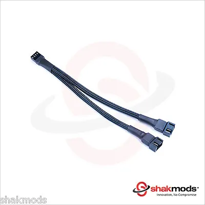 Shakmods 20 Cm 4 Pin PMW Fan Y Splitter Black Sleeved Extension Cable • £3.99