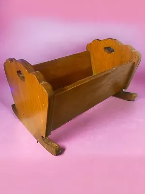 Vintage Rocking Baby Doll Cradle Solid Sturdy Wood 10 Inches Handmade? Scalloped • $69