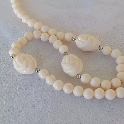 Vintage Chunky Faux Bone Beaded Long Necklace Pull On 34 In • $18