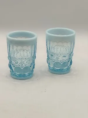 Moser Aqua Blue Opalescent Eye Winker Glass Set Of 2 Juice Glasses 6 Oz Each • $56.07