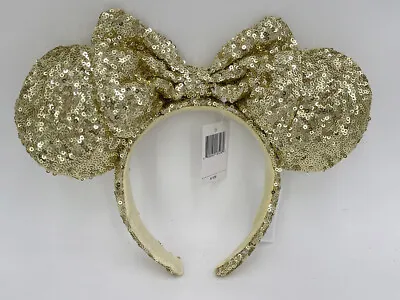 Headband Anniversary 2023 Minnie Mouse Rare Ears Gold Sequins Bow Mickey Disney • $13.99