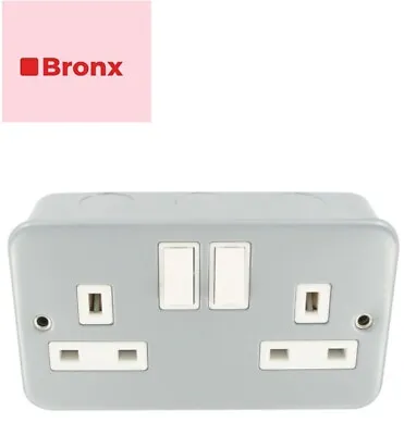 METAL CLAD 13 Amp Double 2 Gang Switched Socket Twin Electrical Wall Plug Socket • £5.85