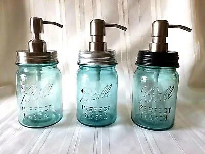 Ball ANTIQUE  Mason Jar SOAP PUMP Dispenser Blue STAINLESS Farmhouse Primitive • $13.97