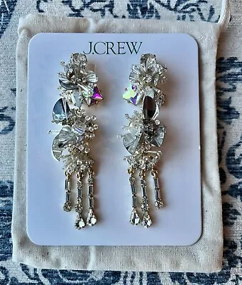 J Crew Sequin Crystal Floral Drop Iridescent Clear Beaded Statement Earrings NWT • $36.79