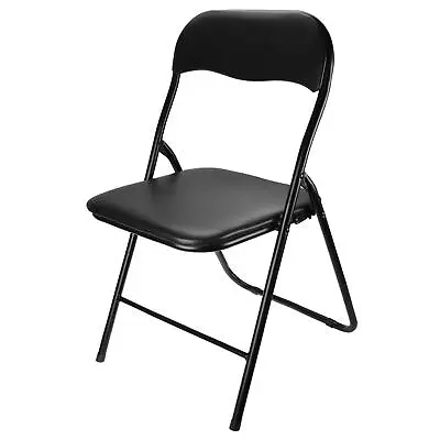 Black Metal Folding Chair Foldable Computer Desk Back Rest Office Party Chairs • £19.99