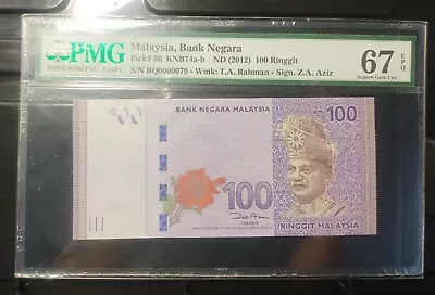 Malaysia Banknote Rm100 Pmg67epq Low Number Bq0000079 Zeti Gabenor • $118