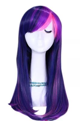 Long Purple Cosplay Wig & Clip On Ponytail Tail My Little Pony Twilight Sparkle • $16.73