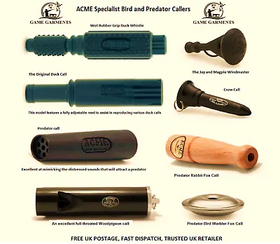 £14.95 • Buy Specialist Acme Predator And Bird Call Whistles. Duck, Fox, Crow, Magpie