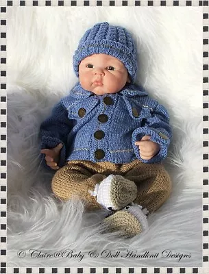 Reborn Doll Baby Knitting Pattern E15 Denim Jacket Set 16-22  Doll / 0-3m Baby • £3.99