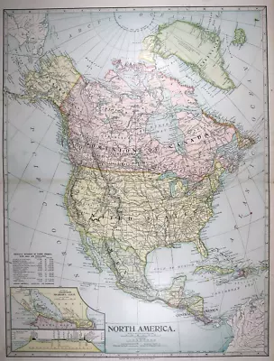 Old 1898 Atlas Map NORTH AMERICA GREENLAND CANADA MEXICO UNITED STATES Free S&H • $20.68