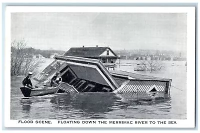 C1940s Flood Scene Floating To Merrimac River To The Sea Manchester NH Postcard • $14.98