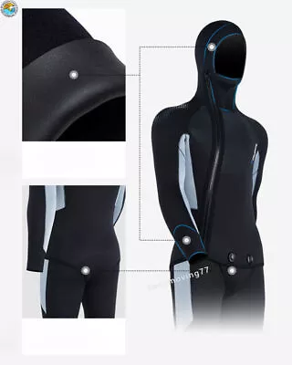 New 5MM Neoprene Men's Wetsuit Split Hooded Full Body Wetsuit Set • $134.18