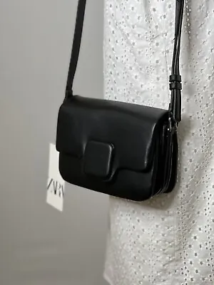 $38 • Buy Zara Womens Crossbody Bag Black Square Flap Adjustable Shoulder Strap Minimalist