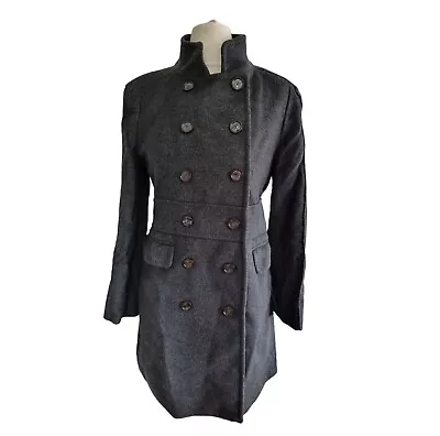 ZARA Womens Wool Blend Long Coat Jacket MEDIUM - Dark Grey Double Breasted • £0.99